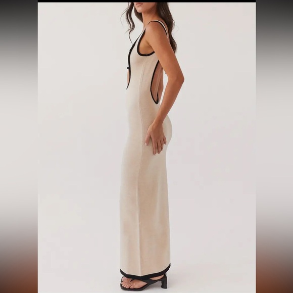 Contrast Beige Black Cut Out Dress in M - Picture 4 of 4